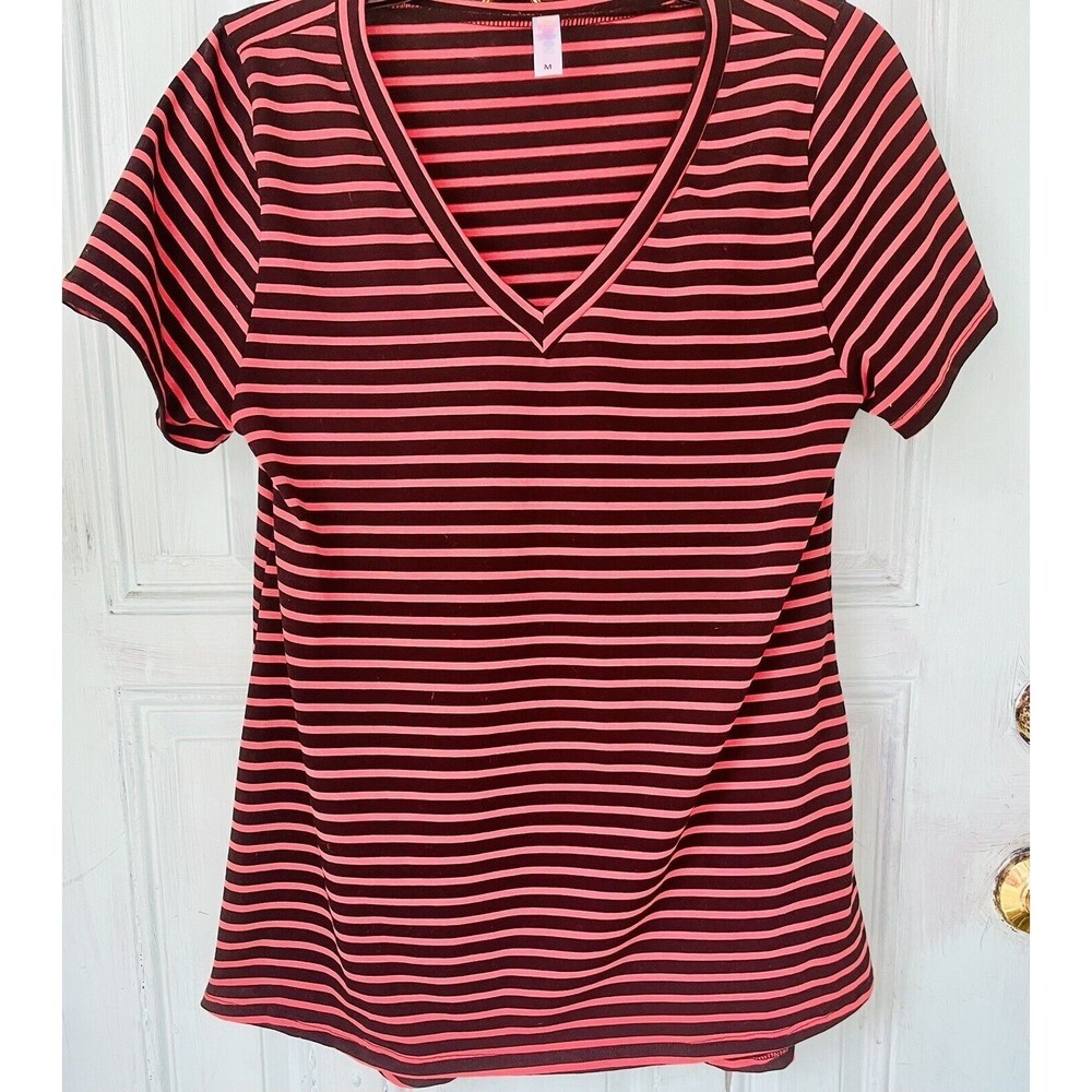 Luluroe Pink And Black Striped Top Size Medium